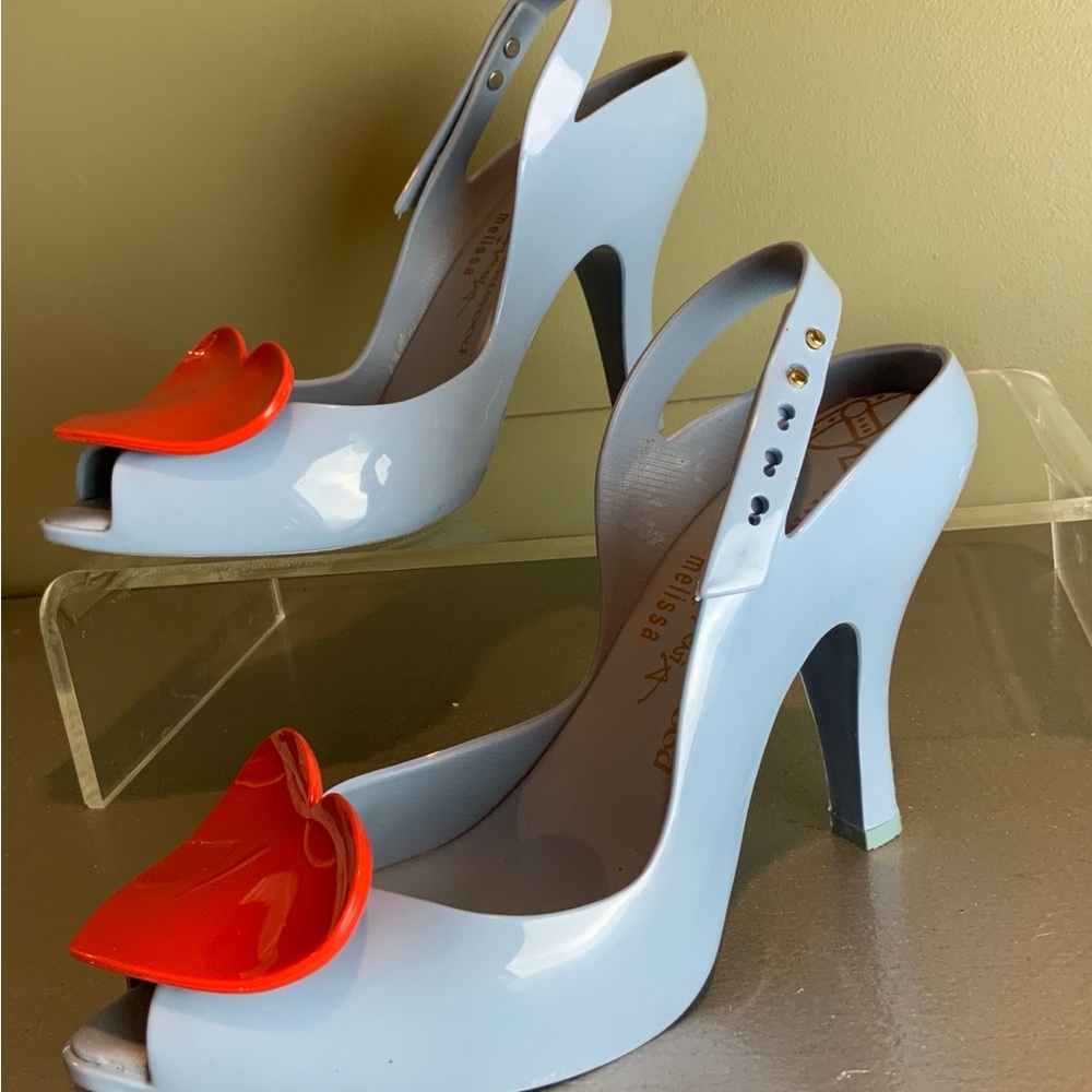 Vivienne Westwood Anglomania Slingback Peep-Toe with Red Heart Accents 8 - Picture 2 of 6